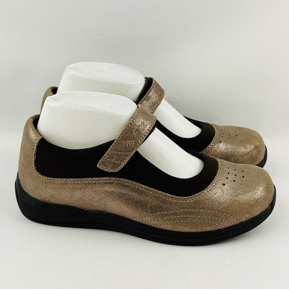 Womens 6.5W Drew Rose Mary‎ Jane Shoes Metallic Gold Leather Adjustable Strap - Picture 2 of 9